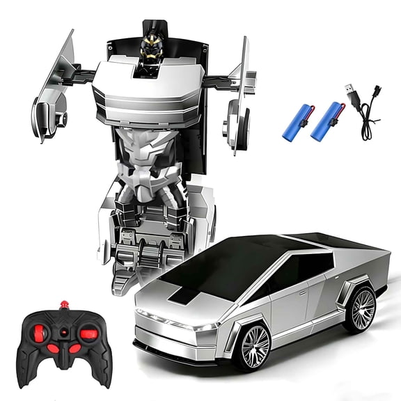 Cybertruck Remote Control Car, 1:18 Scale RC Truck with One-Button Deformation, Transform Robot Toy for Kids Ages 4-12, LED Lights