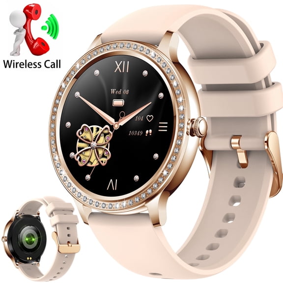 Cyberdyer I70 1.32" HD Smart Watch for Women with Diamonds, Activity Tracker with Sports Modes Personalized Dials, Smartwatches for iOS Android, 1pc, Pink