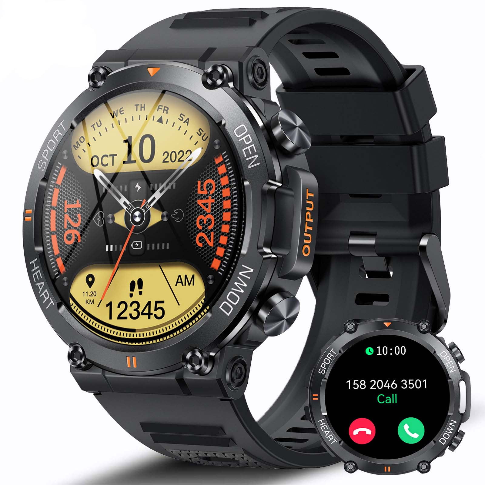 Cyberdyer K56Pro Military Smart Watch for Men Outdoor Tactical Sports  Smartwatch 5ATM Waterproof Rugged 1.39 Inch HD Big Screen Fitness Tracker-  Black 