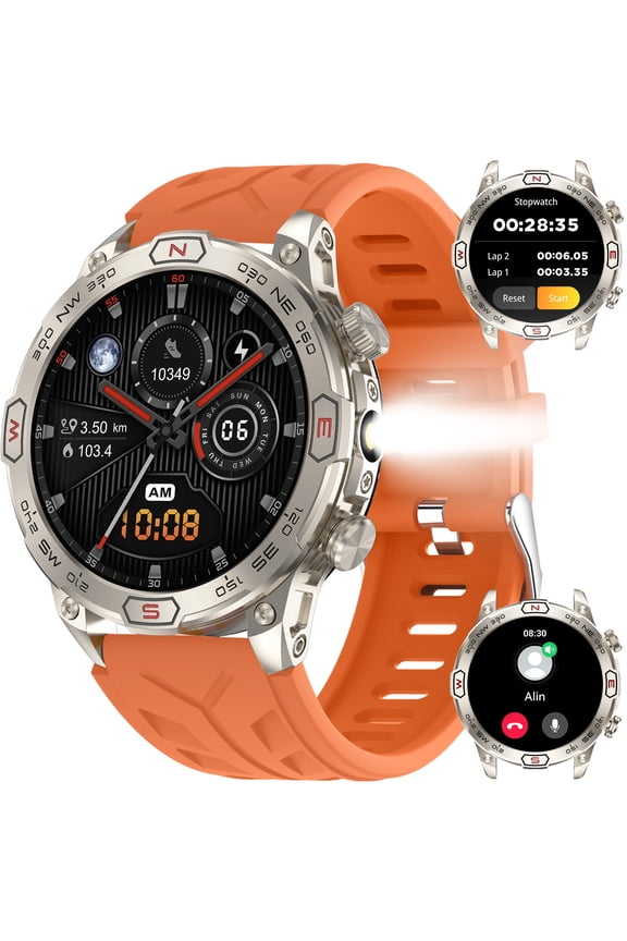 KC86 Smart Watches for Men (Answer/Make Calls) LED Flashlight, Outdoor Smartwatch with Compass 100+Sports Modes, 450mAh 1.43"AMOLED Screen Watch Compatible with Android iOS, 1pc