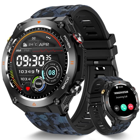 Cyberdyer KC82 Smart Watch for Men with Built-in GPS Rugged Smart Watch with Compass/Barometer 1.45” Waterproof Smartwatch with 100+ Sports Modes Watch Compatible with iOS Android, 1pc