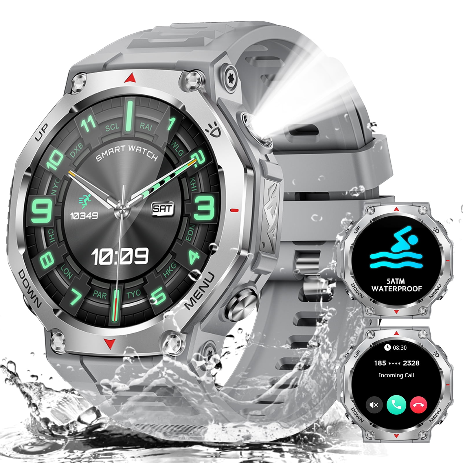 Cyberdyer KT85 Smartwatch for Man with Flashlight, 5ATM Waterproof