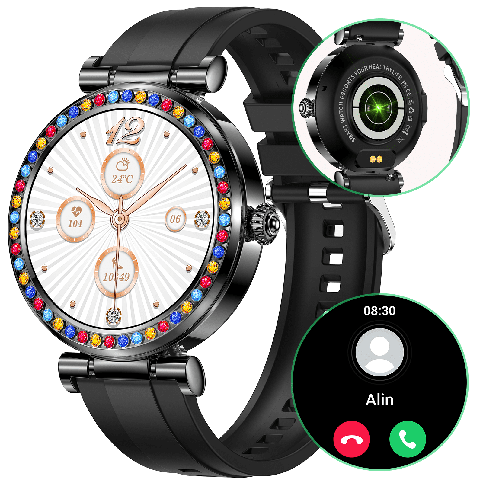 Ladies Smart Watch, 1.27" HD Touch Screen Diamond-