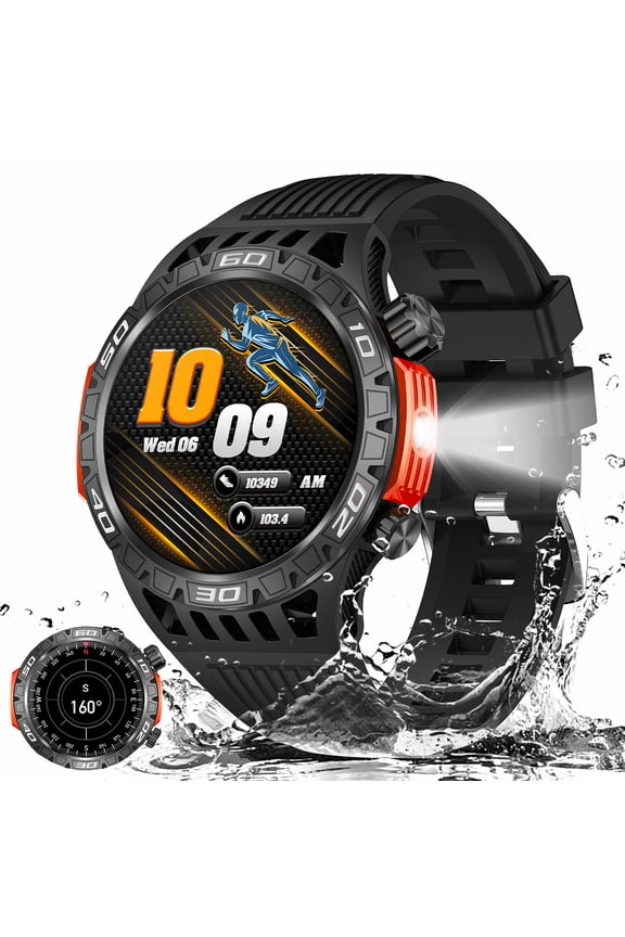 Men's Outdoor Smart Watch | LED Flashlight, 3ATM Waterproof, 100+ Sports Modes, 1.46" HD Screen, 10-Day Battery, Compatible with iPhone/Android, Thanksgiving & Halloween Gift