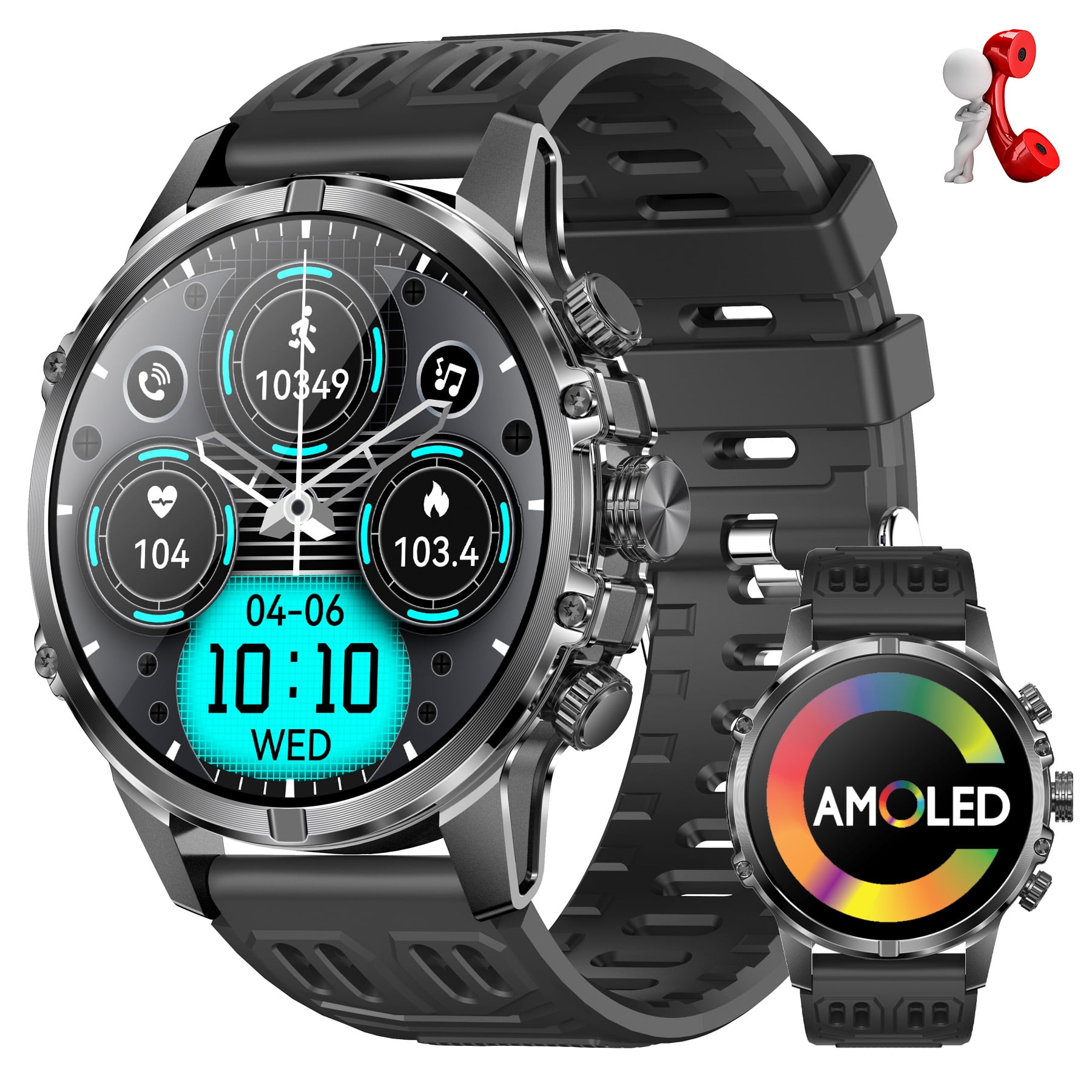Cyberdyer Men's Smart Watch, 1.75" HD Screen, 100+ Sport Modes, 600mAh 15-Day Standby, Bluetooth Calling, iOS & Android Compatible