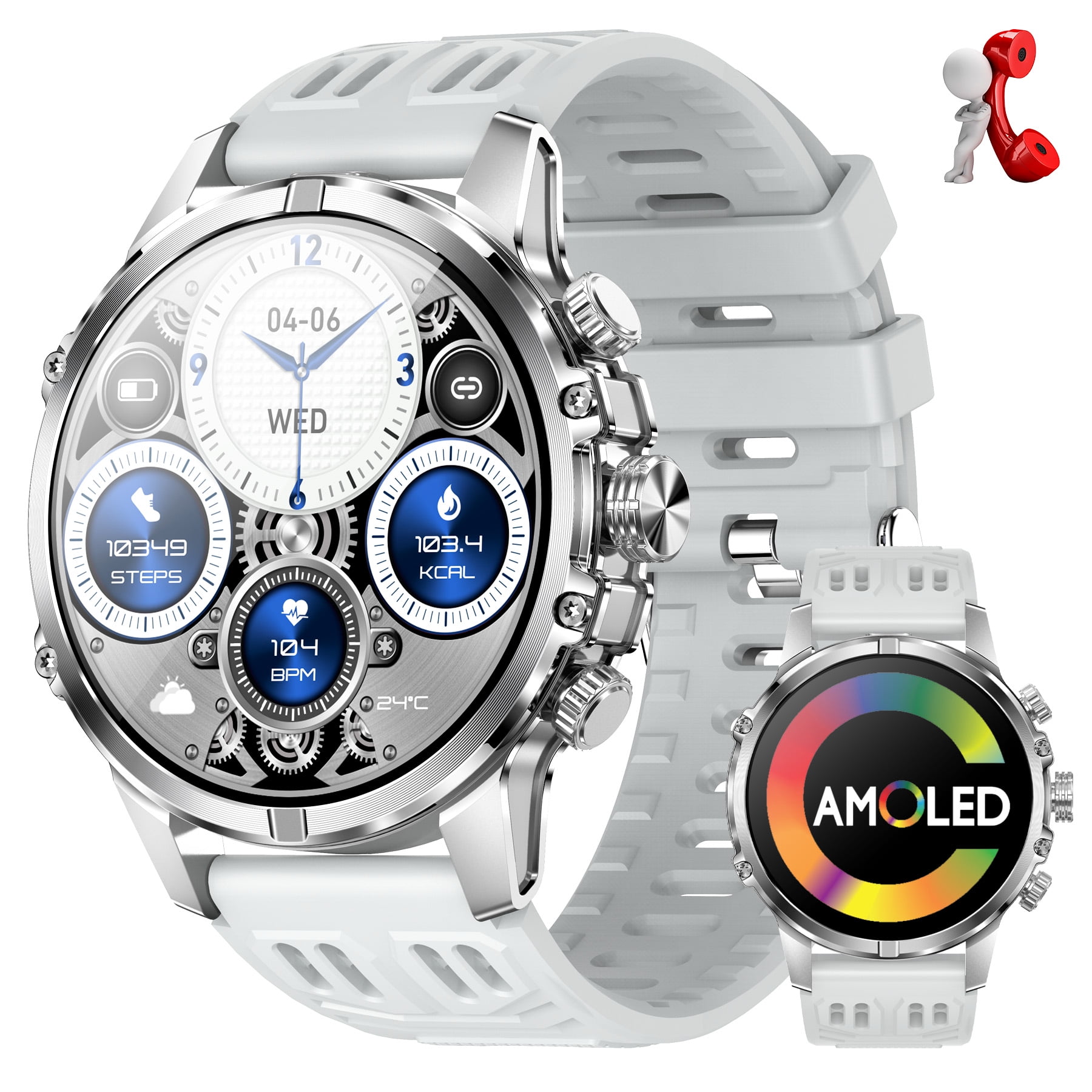 Cyberdyer Men's Smart Watch, 1.75" HD Screen, 100+ Sport Modes, 600mAh 15-Day Standby, Bluetooth Calling, iOS & Android Compatible