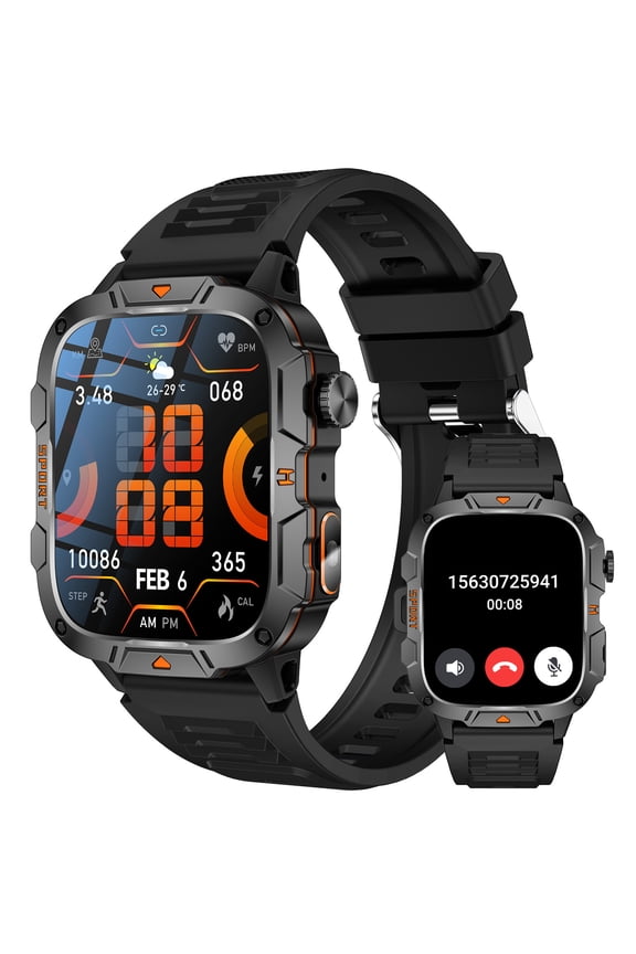 Men's Smart Watch with LED Flashlight, 1.96" HD Screen, 100+ Sports Modes, 25-Day Standby, Compatible with iPhone & Android, Holiday Gift