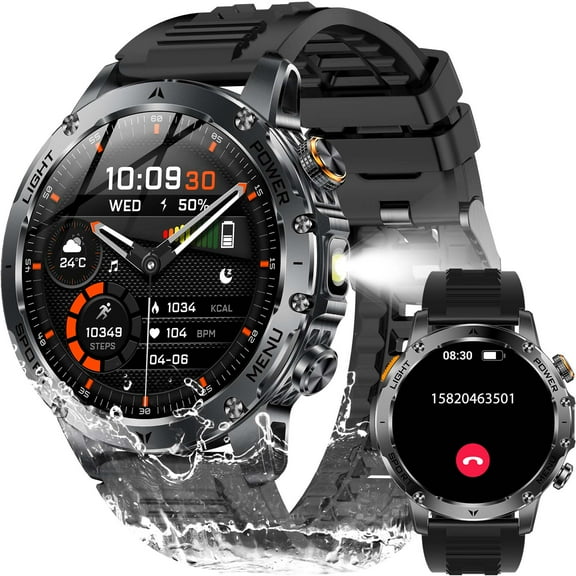 Cyberdyer Military Smart Watch for Men - Bluetooth Call & LED Flashlight, 1.7" HD Tactical Watch with 100+ Sport Modes,Thanksgiving & Christmas Gift Choice for iPhone/Android