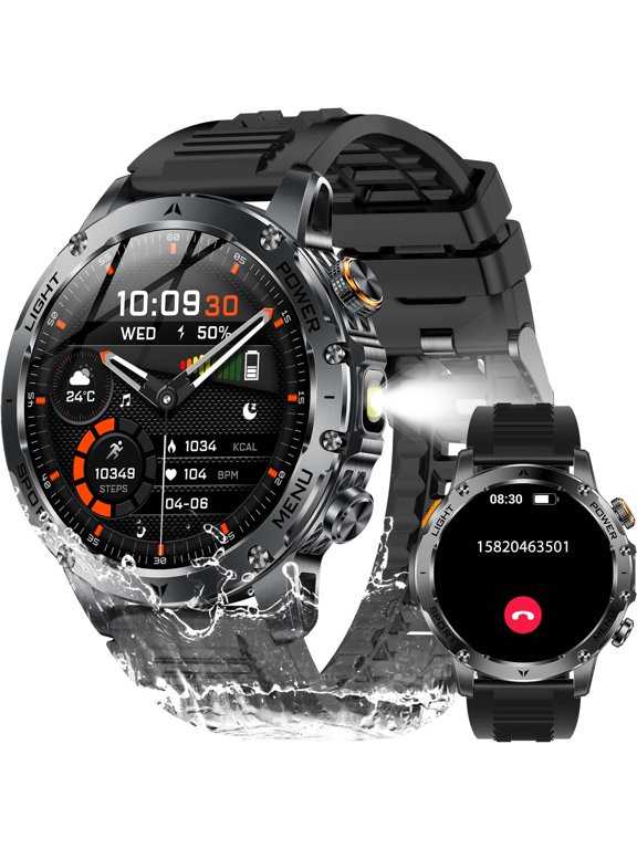 Military Smart Watch for Men - Bluetooth Call & LED Flashlight, 1.7" HD Tactical Watch with 100+ Sport Modes,Thanksgiving & Christmas Gift Choice for iPhone/Android