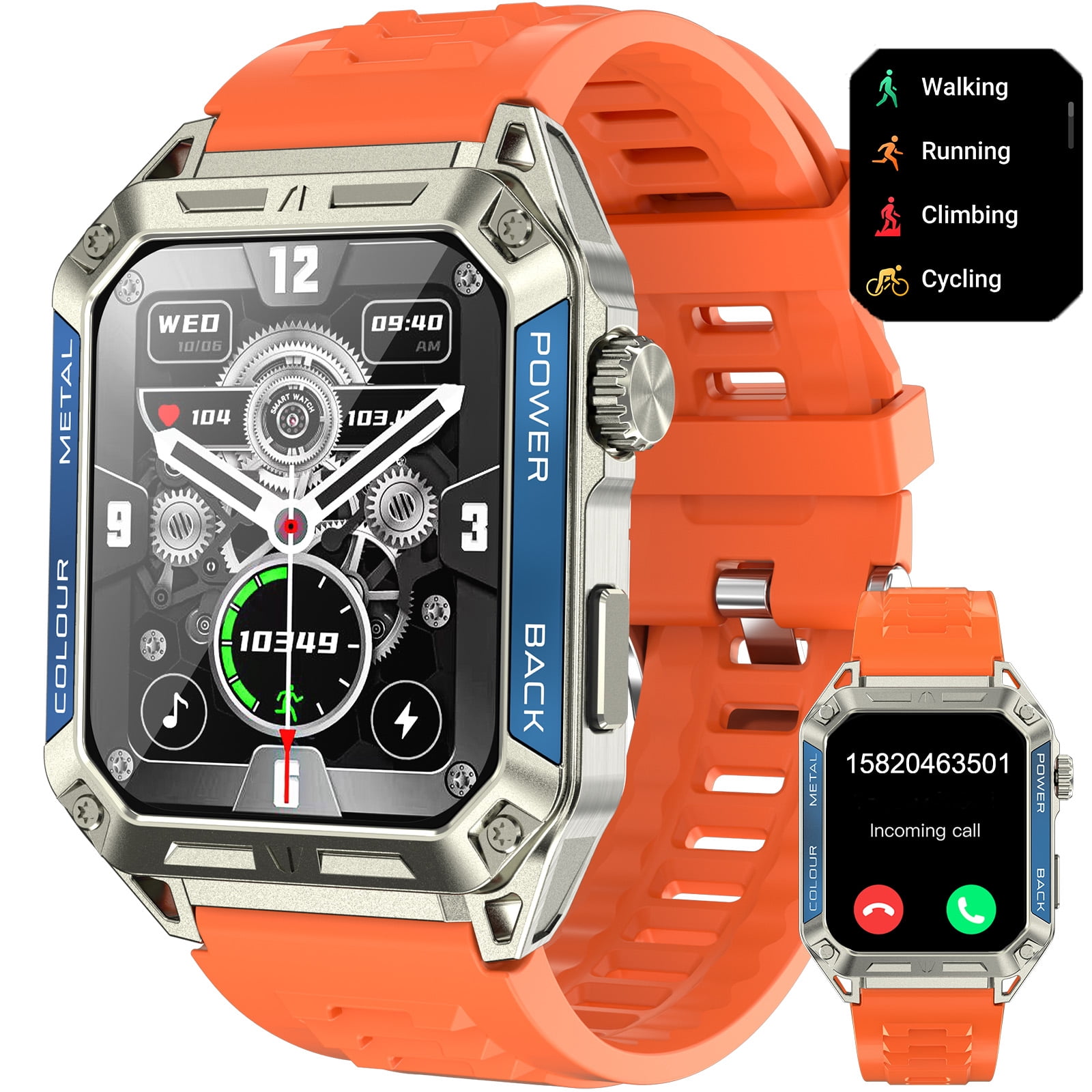 Cyberdyer Smart Watch Fits for Android and iPhone, IP67 Waterproof Smartwatch for Men 100+ Sports Modes 1.91-inch Fitness Tracker,Bluetooth Call, 15-Day Standby,for Thanksgiving Halloween Gift
