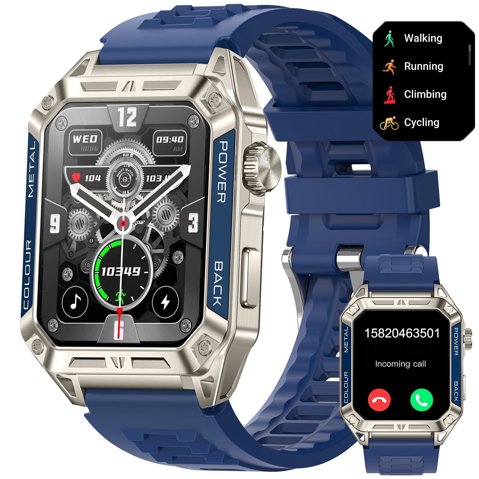Cyberdyer Smart Watch Fits for Android and iPhone, IP67 Waterproof Smartwatch for Men 100+ Sports Modes 1.91-inch Fitness Tracker,Bluetooth Call, 15-Day Standby,for Thanksgiving Halloween Gift
