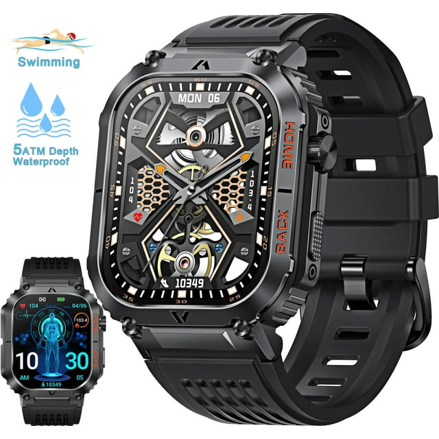 Cyberdyer Smart Watch for Men 2.02" HD 5ATM Waterproof Outdoor Tactical Rugged Smartwatch with