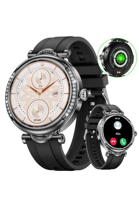 Smart Watch for Women, 1.27" HD Full Touch Screen Diamond-Studded, Bluetooth Call Answer/Make, 100+ Sports Modes, IP67 Waterproof, Compatible with iOS Android Phones