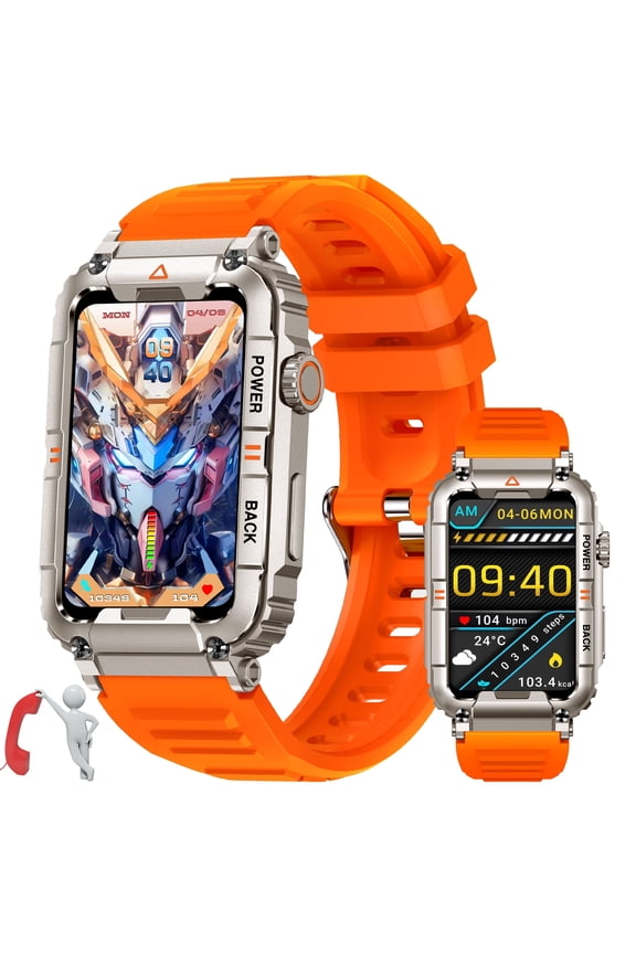 Smart Watch for Women Men(Call Receive/Dial), 1.57inch Watch with 107 Sports Modes Smartwatch Compatible with iOS Android, Orange, 1pc
