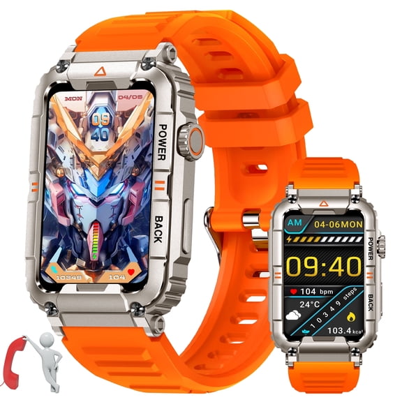 Cyberdyer Smart Watch for Women Men(Call Receive/Dial), 1.57inch Watch with 107 Sports Modes Smartwatch Compatible with iOS Android, Orange, 1pc