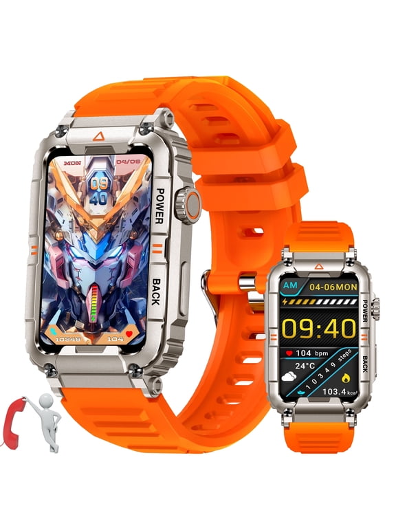Smart Watch for Women Men(Call Receive/Dial), 1.57inch Watch with 107 Sports Modes Smartwatch Compatible with iOS Android, Orange, 1pc