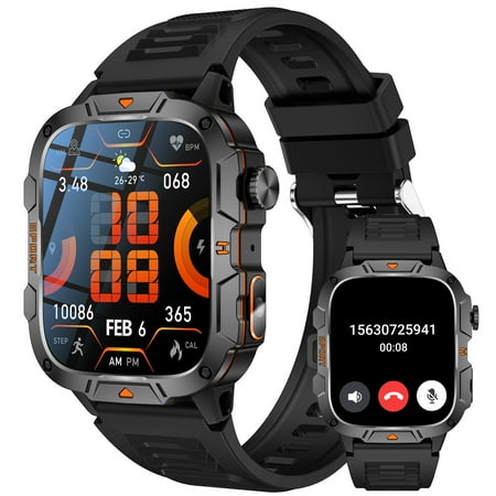 Cyberdyer Smartwatch with LED Flashlight for Men Women, 1.96’’ TFT Screen Bluetooth Call Watch, 420mAh Outdoor Sport Watch for Android and iPhone