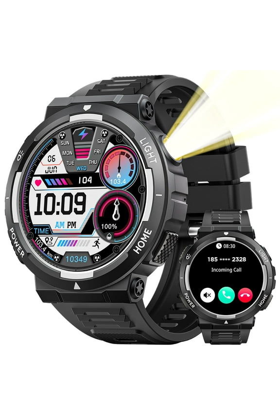 Sports Smart Watch for Men(Answer/Dial Calls) with Flashlight, 3ATM Waterproof 1.53'' Screen Big Battery Rugged Smartwatch, 100+ Sport Modes Fitness Tracker for iPhone Android