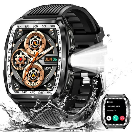 Cyberdyer Unisex Smart Watch with Bright Flashlight - 5ATM Waterproof, 1.8" HD Large Screen, 100+ Sports Modes, 15-Day Standby, Compatible with iOS & Android, Ideal Gift for Thanksgiving & Halloween