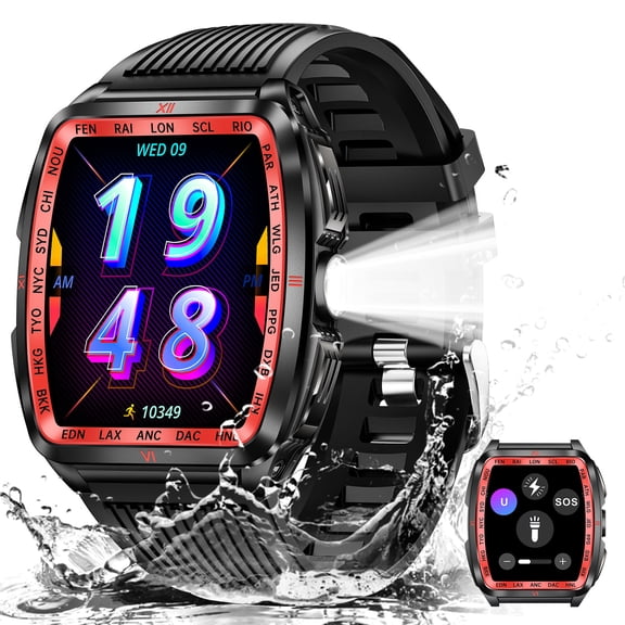 Cyberdyer Unisex Smart Watch with Bright Flashlight - 5ATM Waterproof, 1.8" HD Large Screen, 100+ Sports Modes, 15-Day Standby, Compatible with iOS & Android, Ideal Gift for Thanksgiving & Halloween​