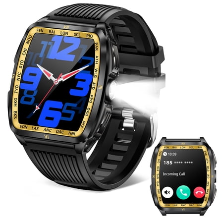 Cyberdyer Unisex Smart Watch with Bright Flashlight - 5ATM Waterproof, 1.8" HD Large Screen, 100+ Sports Modes, 15-Day Standby, Compatible with iOS & Android, Ideal Gift for Thanksgiving & Halloween