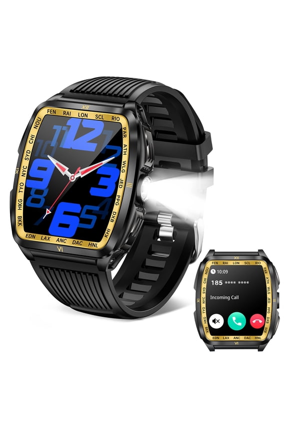 Unisex Smart Watch with Bright Flashlight - 5ATM Waterproof, 1.8" HD Large Screen, 100+ Sports Modes, 15-Day Standby, Compatible with iOS & Android, Ideal Gift for Thanksgiving & Halloween​