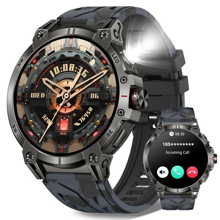Cyberdyer Unisex Smart Watch with LED Flashlight - IP67 Waterproof, 1.85" HD Screen, 100+ Sports Modes, Fitness Tracker,Compatible with iOS & Android, Ideal Gift for Thanksgiving & Halloween