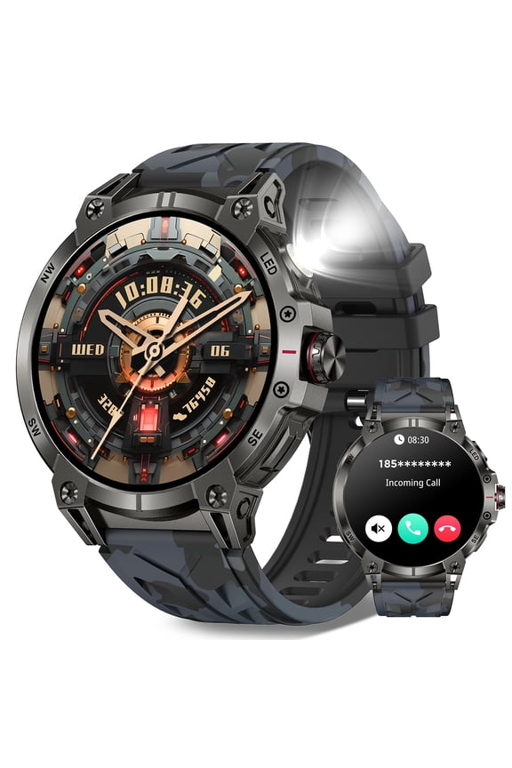 Unisex Smart Watch with LED Flashlight - IP67 Waterproof, 1.85" HD Screen, 100+ Sports Modes, Fitness Tracker,Compatible with iOS & Android, Ideal Gift for Thanksgiving & Halloween