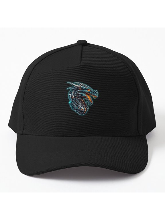 Cybernetic Dragon Fire Lizard Baseball Hat, Sci-Fi Reptile Character Graphic Design, Cap