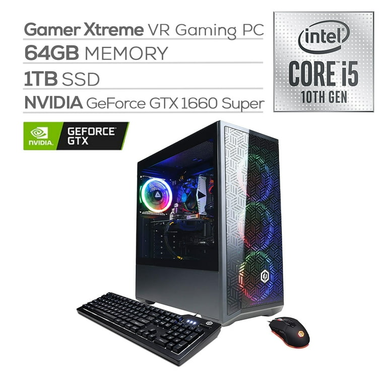 CyberpowerPC Gamer Xtreme VR Gaming PC Intel Core i5 10400F Six Core up to 4.30 GHz NVIDIA GeForce GTX 1660 Super 6GB GDDR6 64GB RAM 1TB SSD WiFi Ethernet RGB Fan Win 10