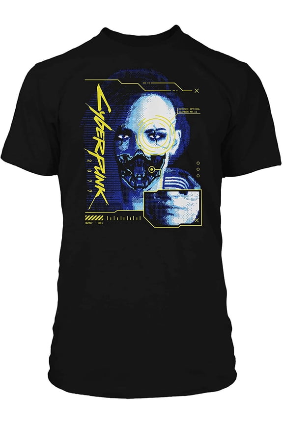 Cyberpunk 2077 Cyber Face Men's Gamer Graphic T-Shirt (Medium, Black)
