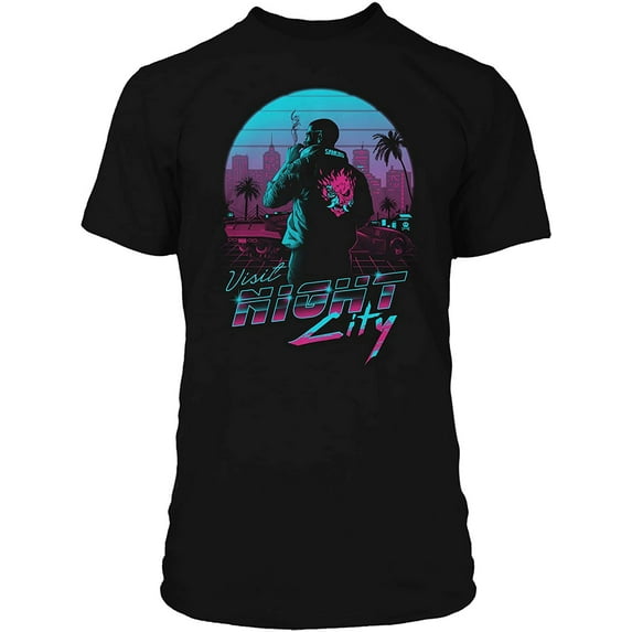 Cyberpunk 2077 Destination Night City Men's Gamer Graphic T-Shirt (X-Large, Black)