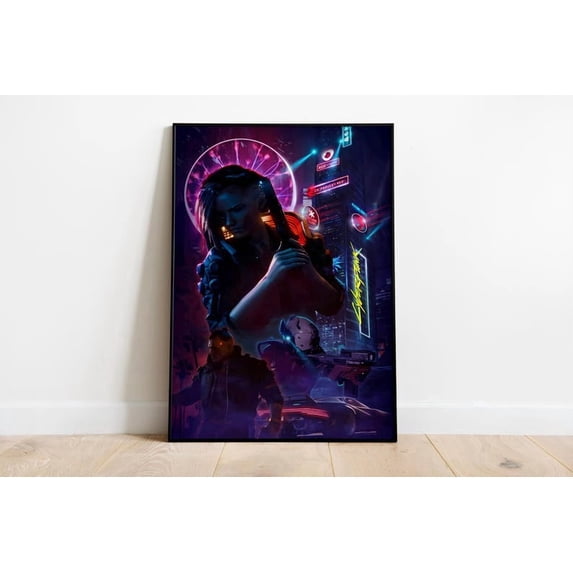 Cyberpunk 2077 Night City Poster Futuristic Neon Sci Fi Gaming Wall Art V Character Collage Dystopian Aesthetic Gamer Room Decor Size 24x36 Unframed Poster