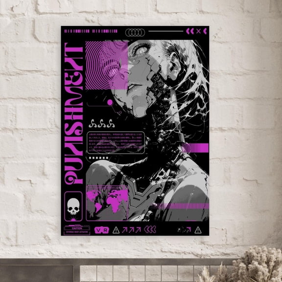 Cyberpunk Android Poster, Futuristic Sci-Fi Wall Art, Tech-Noir Graphic Design Print, Glitch Aesthetic Decor Unframed Size 24''x36'' GooGate