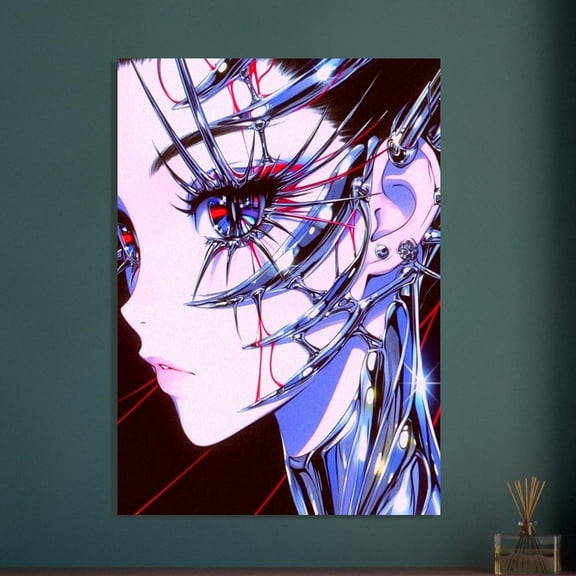 Cyberpunk Anime Poster, Y2K Liquid Chrome Wall Art, Futuristic Android Graphic Print, Neo-Goth Biotech Decor Unframed Size 24''x36'' GooGate