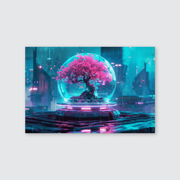 Cyberpunk Bonsai Canvas Print – Futuristic Tree Art for Modern Poster Full Size 24''x36'' The Golden Shop