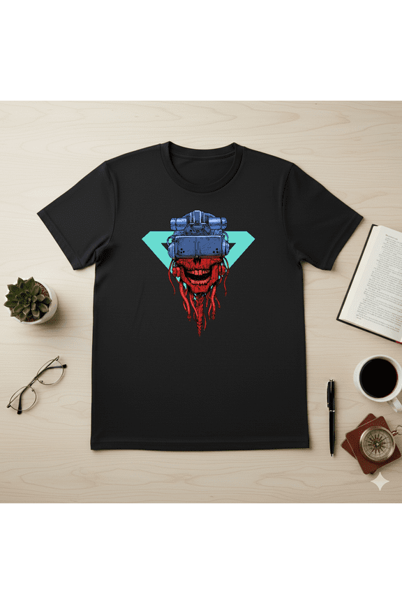 Cyberpunk Bony Head Sci Fi Goth Aesthetic Graphic Art Unisex T-Shirt V17487, up to Size 5XL