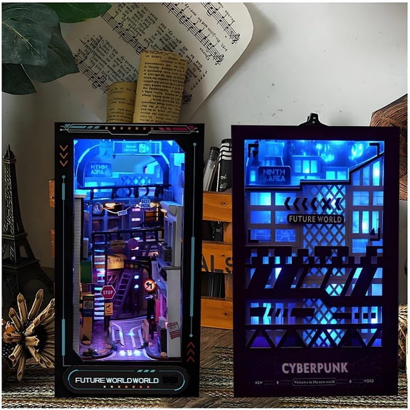 Cyberpunk Book Nook Kit: DIY Cyberworld Bookshelf Insert with LED