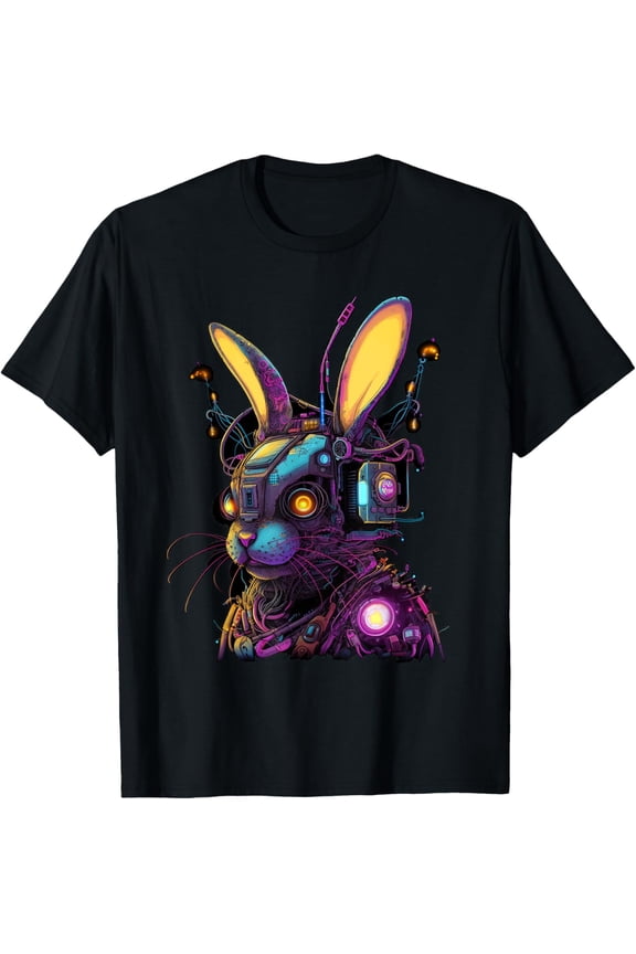 Cyberpunk Bunny Cyborg Rabbit, Cool Gamer Egg Day Shirt BLACK Unisex S-5XL