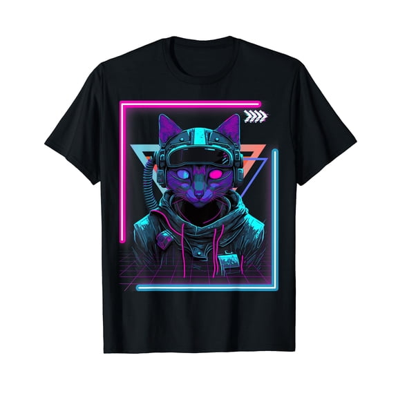 Cyberpunk Cat Kitty Punker | Futuristic Cyber Punk Cotton T-Shirt