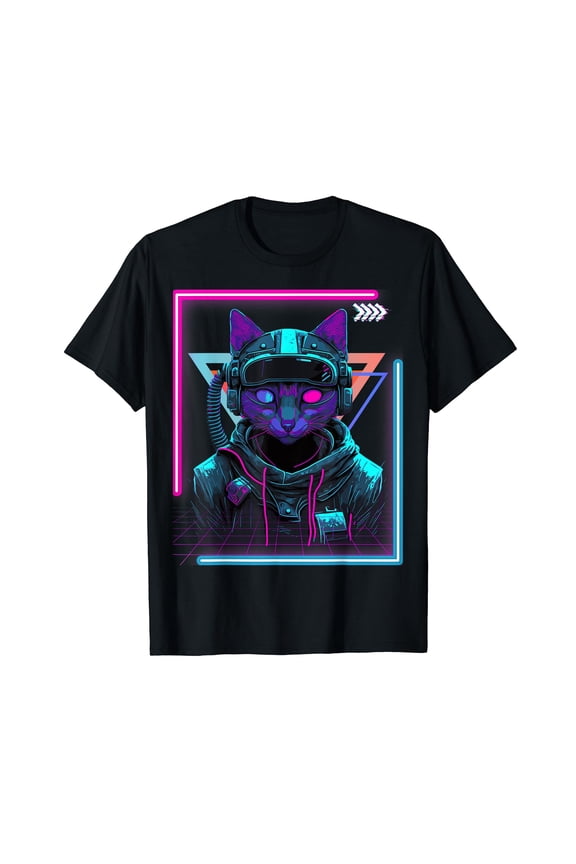 Cyberpunk Cat Kitty Punker | Futuristic Cyber Punk Cotton T-Shirt