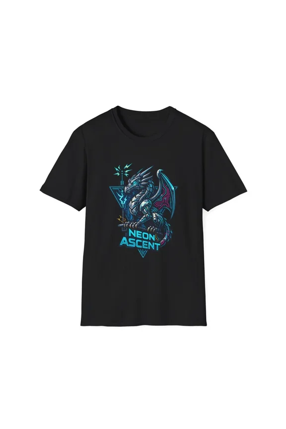 Cyberpunk Chrome Wyvern Circuit Neon City Skyline Tech Design Unisex T-Shirt, up to Size 5XL