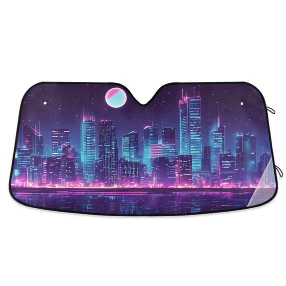 Cyberpunk City at Night Car Windshield Sun Shade Foldable Car Front Window Visor Heat and UV Protection 53x23.5