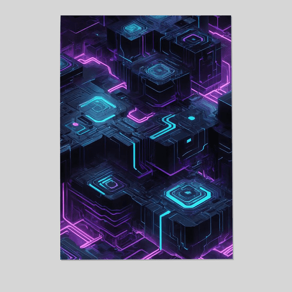 Cyberpunk Cityscape Art Print: Neon Circuit Board Tech Decor Full Size 24''x36'' The Golden Shop