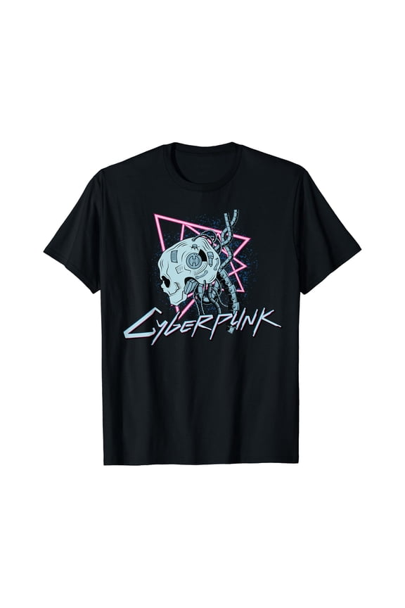 Cyberpunk Cyborg Android Head On Retro Background T-Shirt