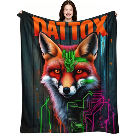 Cyberpunk Dat Tox Fox Printed, Soft Warm Flannel Fleece, Modern Aesthetic Neon, Throw Blanket, Cozy Warm, Home Decor, Couch Bed Office, Animal Lovers Gift