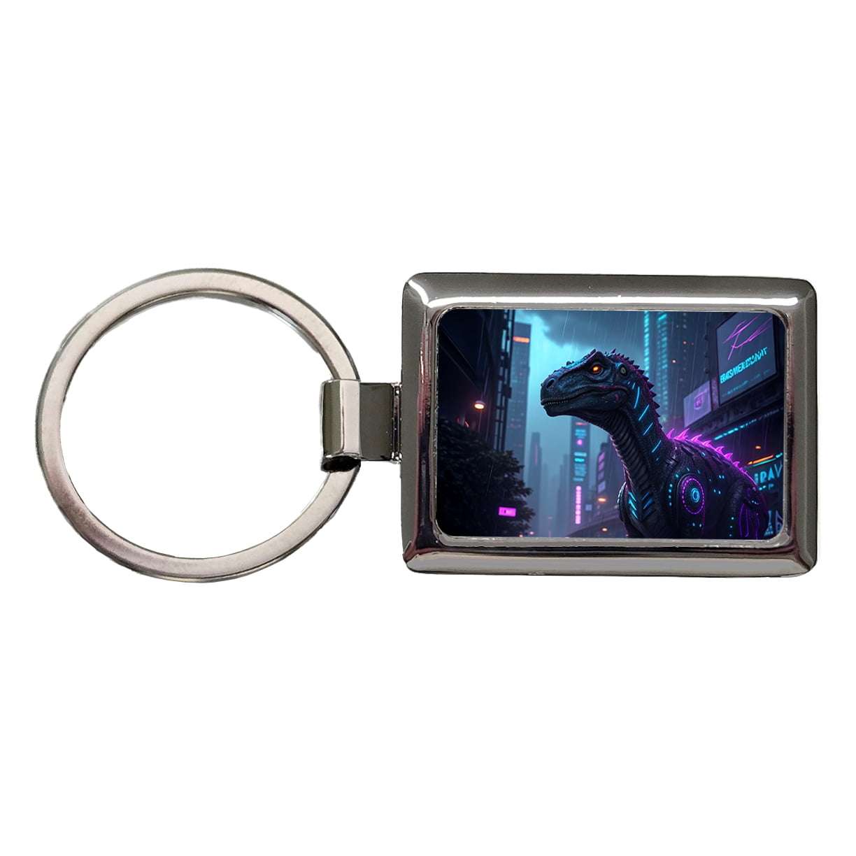 Cyberpunk Dinosaur In City Metal Rectangle Keychain - Walmart.com