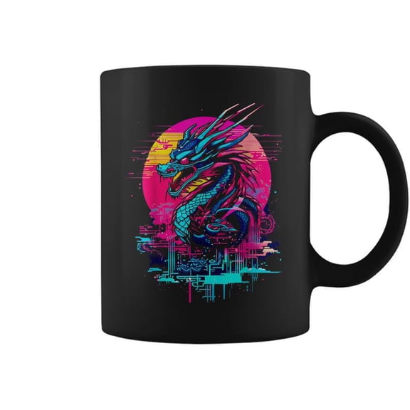 Cyberpunk Dragon Retro Futuristic Outrun Synthwave Coffee Mugs