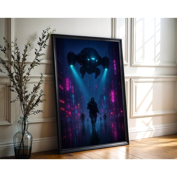 Cyberpunk Drone Neon Sci Fi Poster Unframed Paper Print