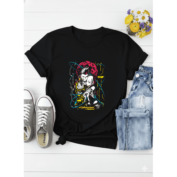 Cyberpunk Edgerunners David And Lucy Neon Anime Sci Fi Love Story Graphic Unisex T-Shirt.PNG V60077 up to size 5XL